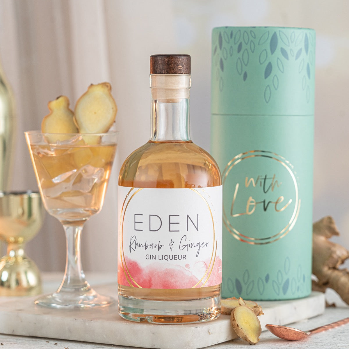 Rhubarb & Ginger Gin with Personalised Presentation Box - Letterbox Gift